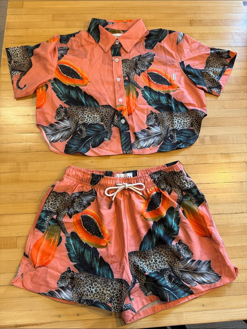 MAVRANS Tropical Leopard Print Two-Piece Set - Coral & Teal